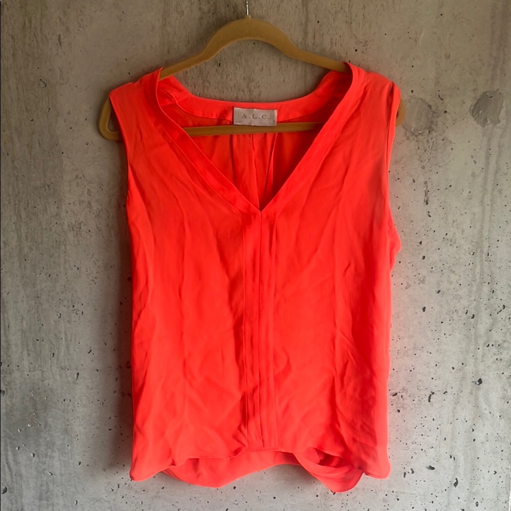 A.L.C. Women's Neon Orange / Coral Silk Sleeveless Top